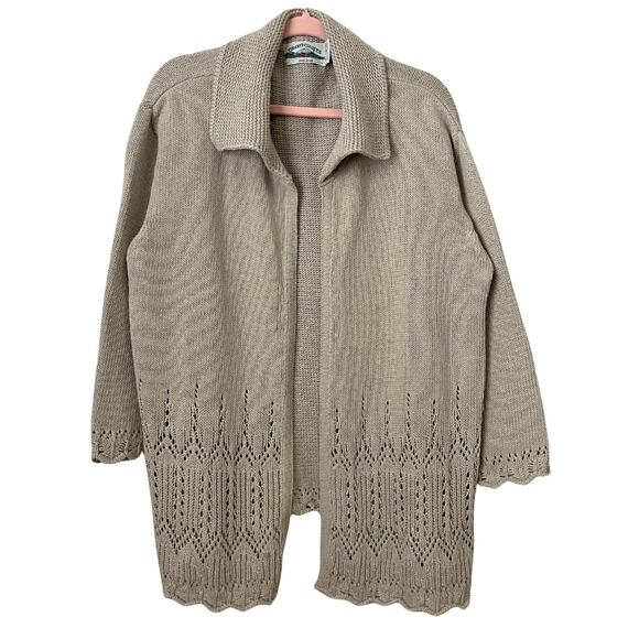 Aran Crafts Sweaters - Aran‎ Crafts Ireland Cardigan Womens Large Tan Knit Eyelet Fisherman Sweater